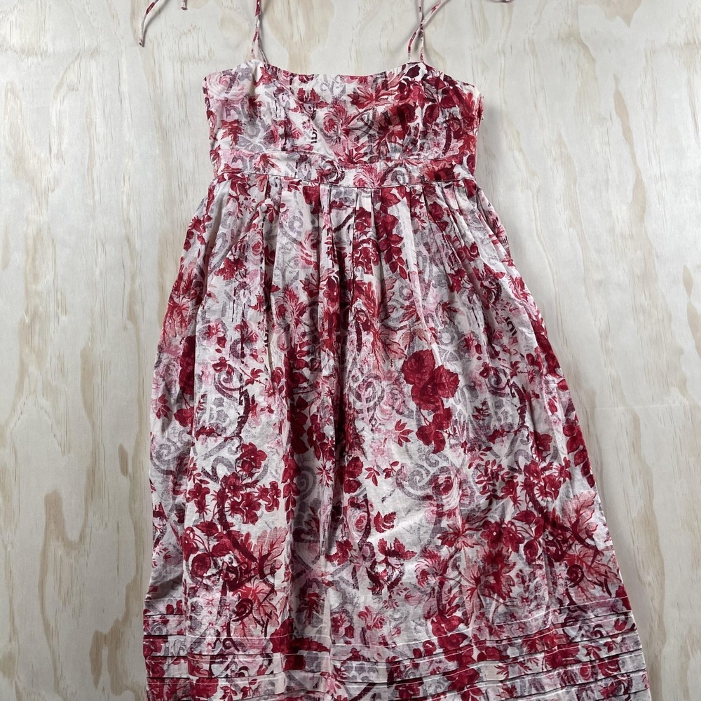 Gap Dress Womens 4 Red Floral Spaghetti Strap Fit & Flare Sundress Knee Length